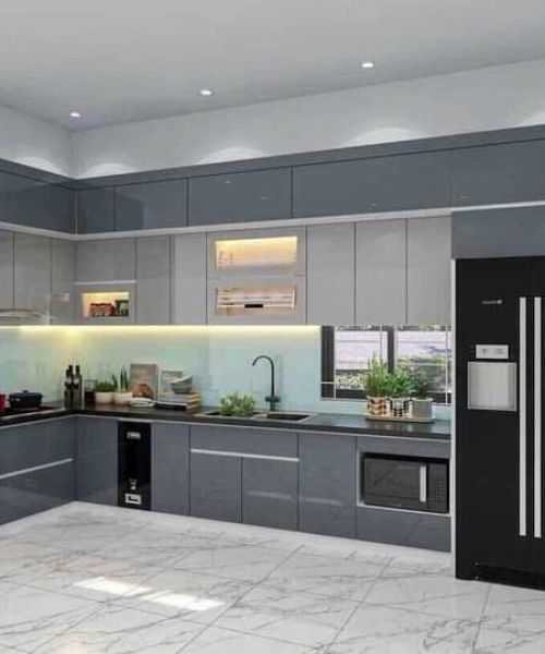 TỦ BẾP CÁNH KÍNH- KÍNH BẾP MÀU XANH