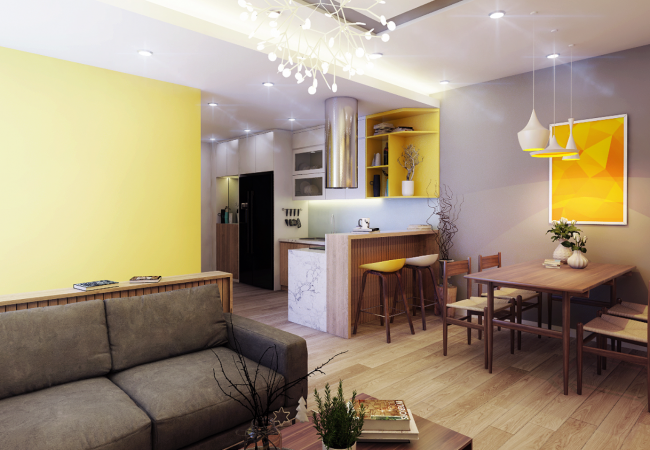 Các cách phối màu giữa nội thất và tường nhà